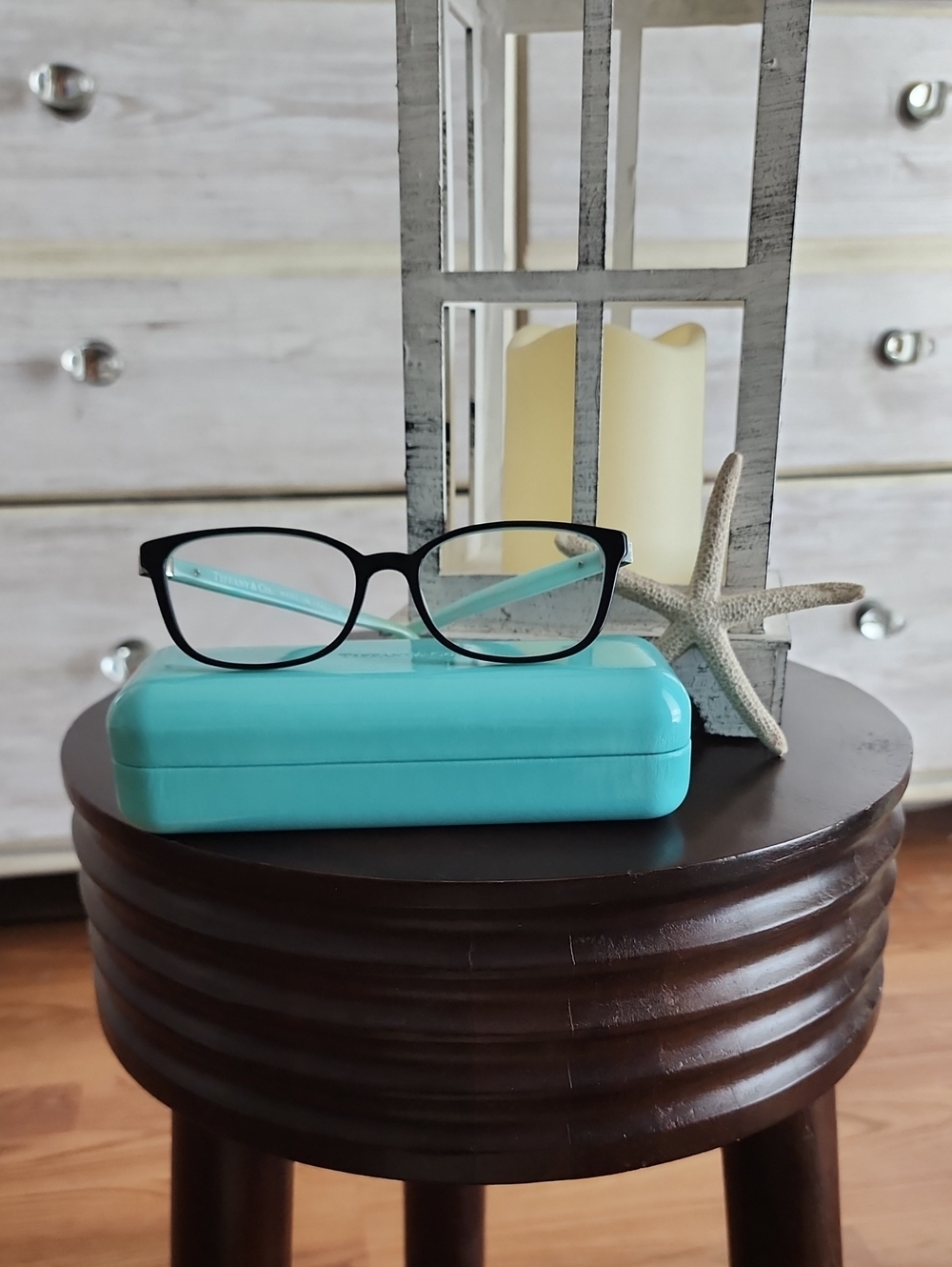 Tiffany & Co. Turquoise And Black Eyeglasses with Silcer Lockets On Sides